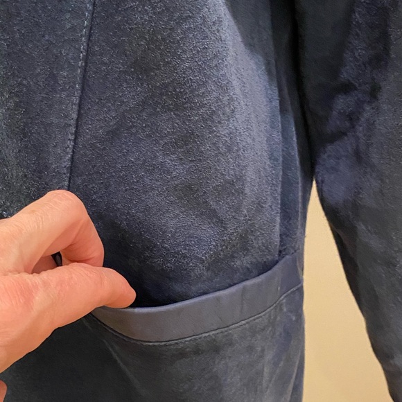 Friitala Womens Blue Suede Cardigan w Blue Leather Trim / Size 10 - Picture 8 of 16